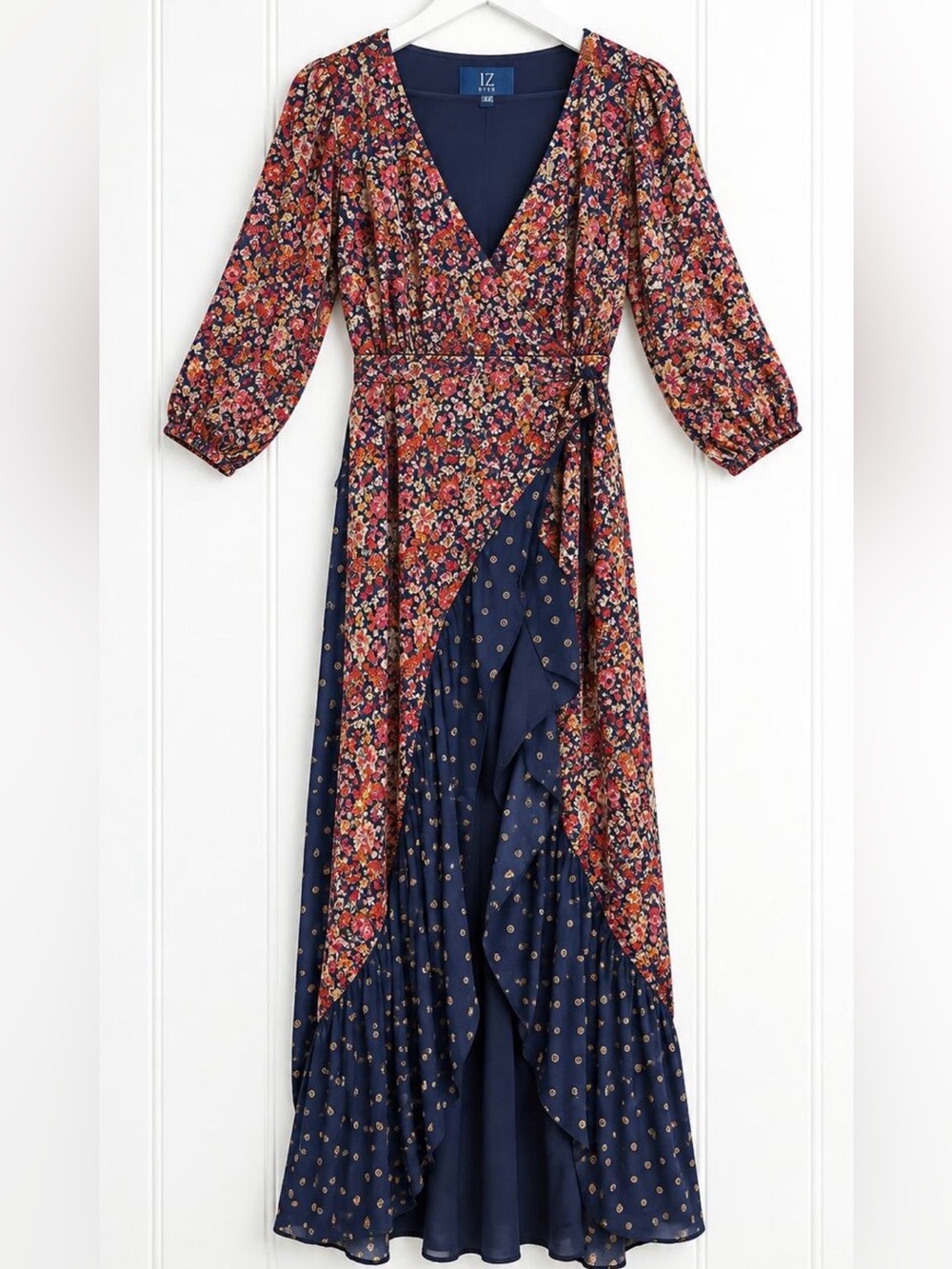 Biltmore Boho Faux Wrap Maxi Dress | Paisley Floral High-Low Hem - XL